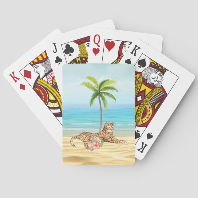 Cartas de juego tropicales en la playa (Reverso)