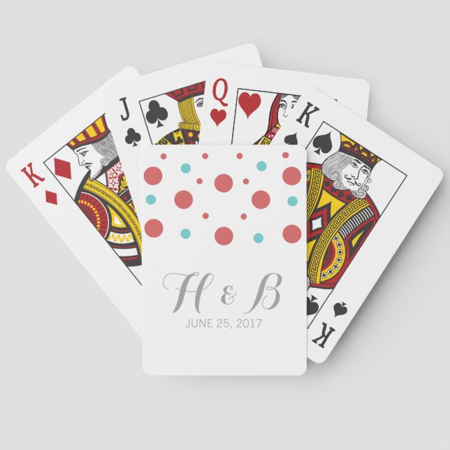Cartas de juego Verde azuladas de confetti rojas (Reverso)