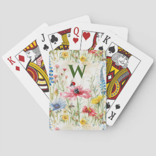 Cartas de juego Wildflower con mariquitas iniciale