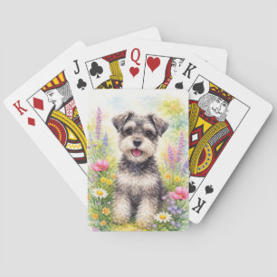 Cartas de jugar de cachorro Schnauzer y flor silve