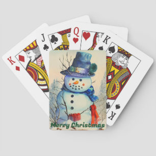 Cartas de jugar de muñeco de nieve acuarela