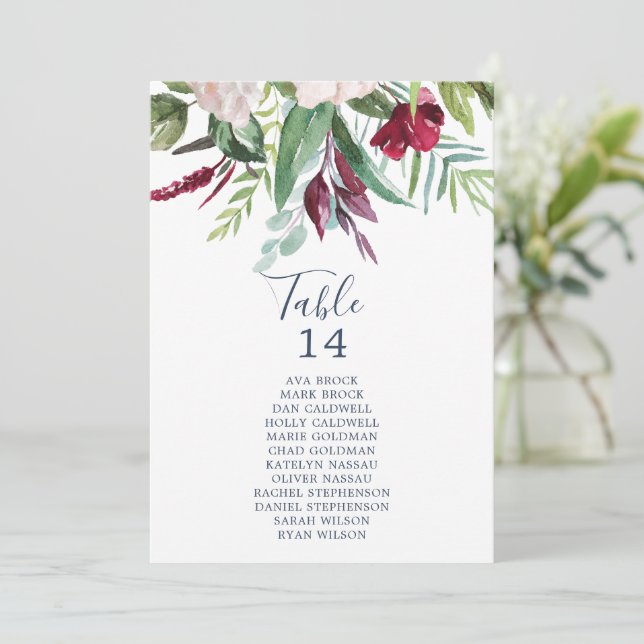 Cartas de la tabla de asientos con números de tabl (Anverso de pie)