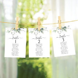 Cartas de la tabla de asientos de los Bodas de hoj