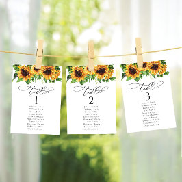 Cartas de la tabla de asientos del Boda de girasol