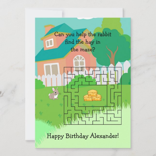 Cartas de margaritas de cumpleaños conejo y heno p (Anverso)