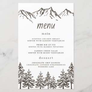 Cartas de menú de Boda de pino elegante de montaña