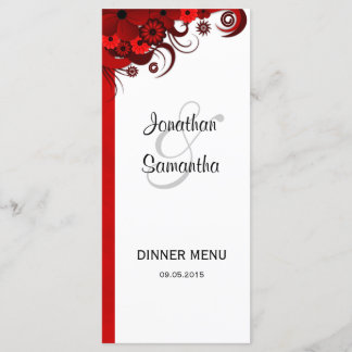 Cartas de menú de Boda floral rojo y blanco
