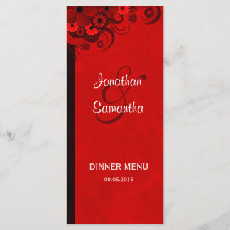 Cartas de menú de Boda gótico floral oscuro rojo o