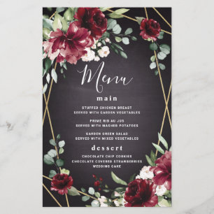 Cartas de menú de bodas elegantes con flores de or