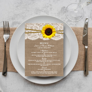 Cartas de menú de colección de Bodas de girasol rú