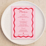 Cartas de menú de Fiesta de Bodas Retro Rosadas y<br><div class="desc">Cartas de menú de Fiesta de Bodas Retro Rosadas y Oleadas Rojas</div>