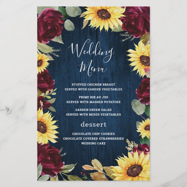 Cartas de menú del Boda azul de la Marina Borgoña  (Anverso)