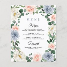 Cartas de menú del Boda floral rosa rosa y azul tu