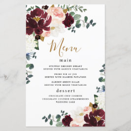 Cartas de menú del Boda rosado de oro de Rubor roj