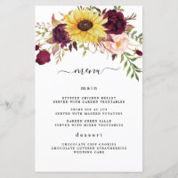 Cartas de menú del Boda Rubor rojo girasol