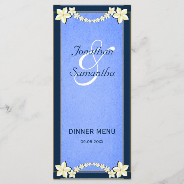 Cartas de menú del Boda Rústico Floral Azul (Anverso)