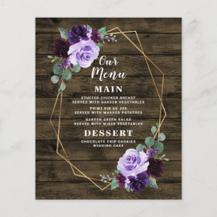 Cartas de menú rusas florales moradas y Bodas dora