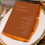 Cartas de menú simples de Terracotta Boho Boda<br><div class="desc">Elegante menú Boda de 5 x 7" Carta plana con caligrafía elegante Menús Boda de comida y bebida | Caligrafía Simple Menús Bodas Rústicos Bodas,  Menú Boda Rústico,  Menú Vegetación Floral,  Menú Tabla Boda</div>
