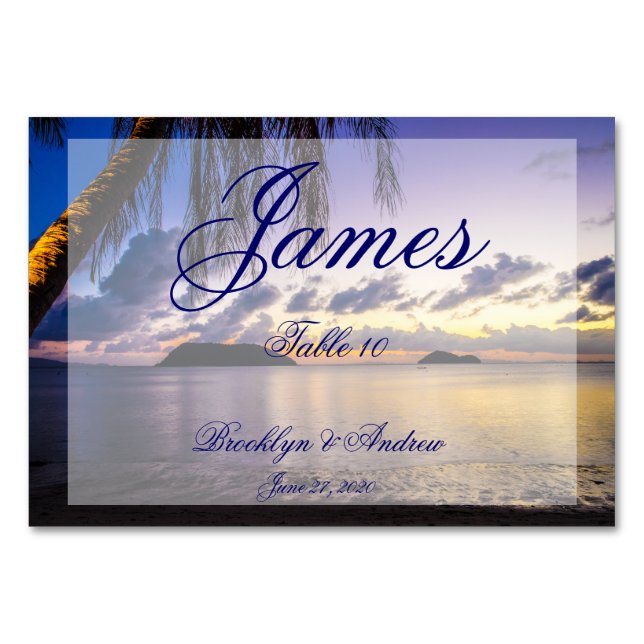 Cartas de mesa de las tarjetas Purple Beach Weddin (Anverso)