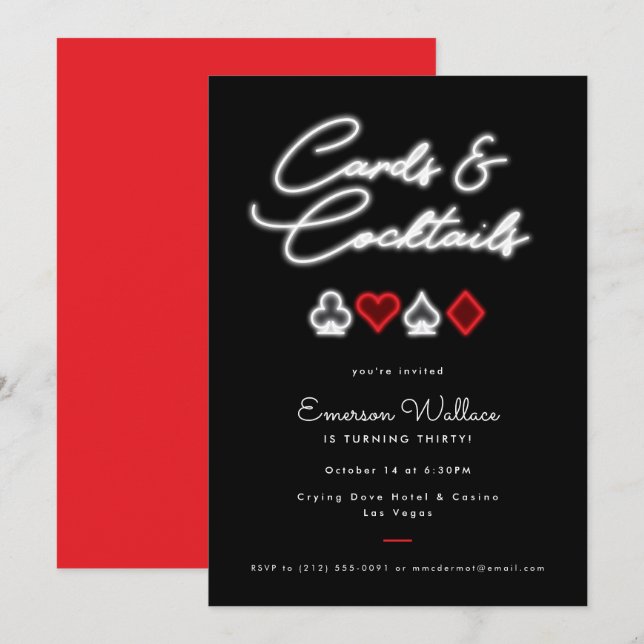 Cartas de Neon y cócteles Invitación a la fiesta d (Anverso / Reverso)