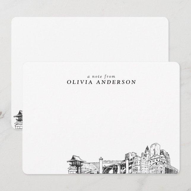 Cartas de Nota Personalizada Fort Wort Skyline Ske (Anverso / Reverso)