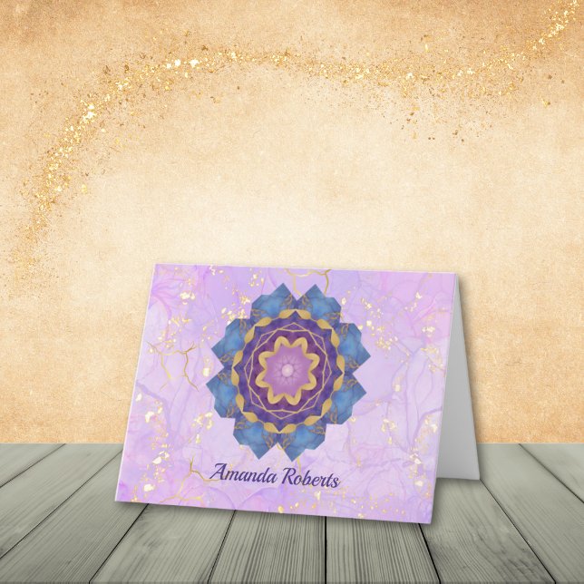 Cartas de notas de Lavanda, Oro y Azul (Easily personalize with a name or greeting (Thank You, Just a Note, etc.))