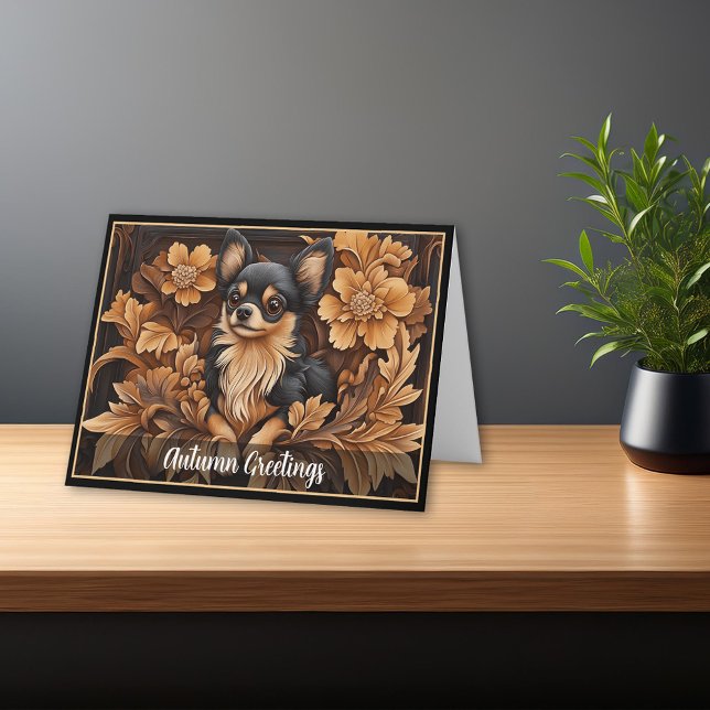 Cartas de notas de Tan Negro de pelo largo de Chih (Chihuahua Long-haired Black Tan Note Cards. Personalize front and inside.)