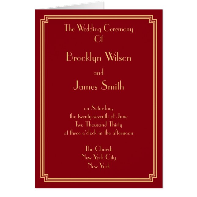 Cartas de notas del programa de Bodas Rojas Gatsby (Frente)