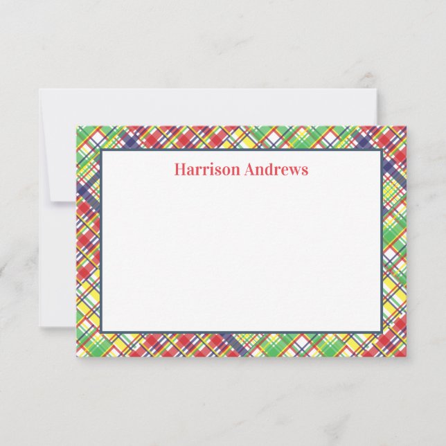 Cartas de notas personalizadas Plaid Madras (Anverso)