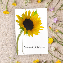 Cartas de notas planas de girasol en Boda blanco