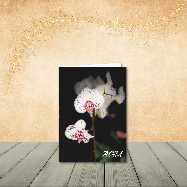 Cartas de notas sobre orquídeas blancas y rosas (Monogram/Name optional.
Personalize to update or remove.)