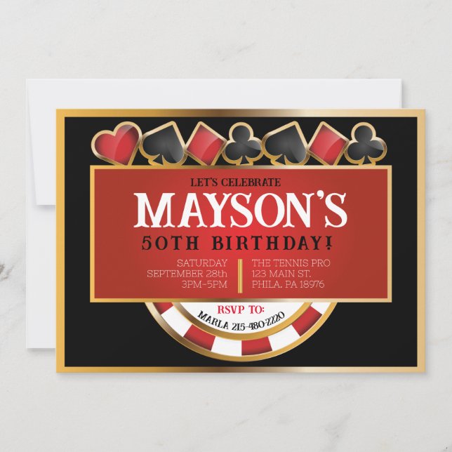 Cartas de POKER CASINO Invitación a fiesta de cump (Anverso)