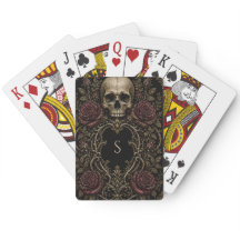 Cartas de póquer de cráneo de rosa gótica de oro n