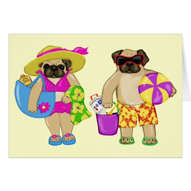 Cartas de Pug Beach de personalizable (Anverso (Horizontal))