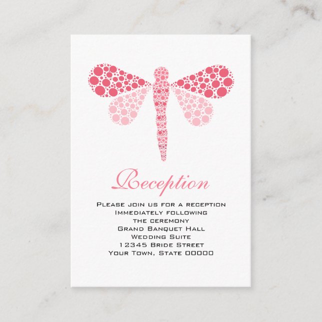 Cartas de recepción de bodas con libélula rosa y b (Anverso)