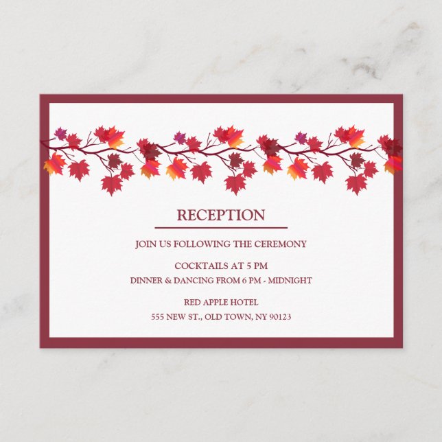 Cartas de recepción de bodas de las hojas de otoño (Anverso)