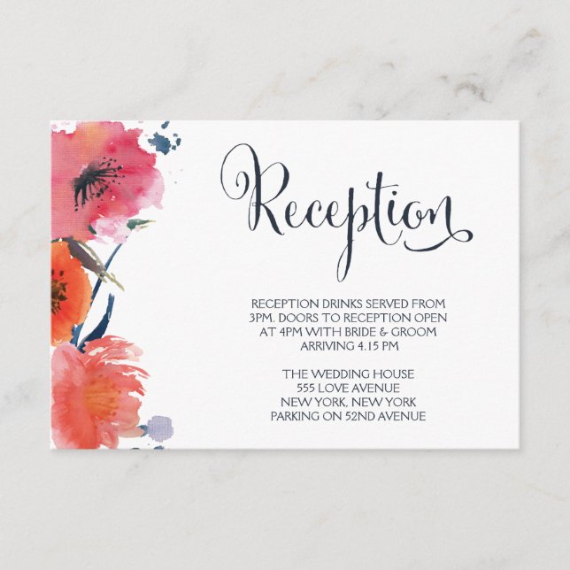 Cartas de recepción de nuez acuarela con flores (Anverso)