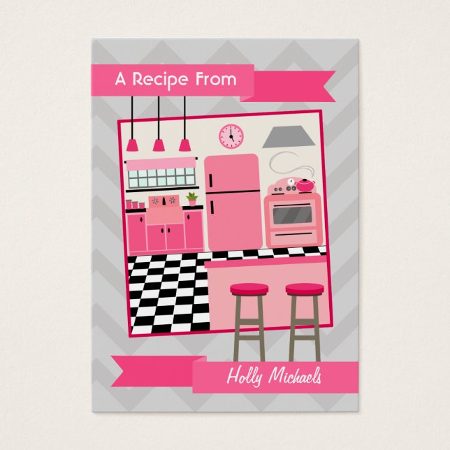 Cartas de recetas de cocina rosa retro (Frente)