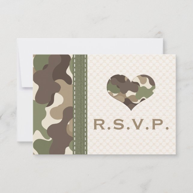 Cartas de respuesta de Camo Camouflage Heart RSVP (Anverso)