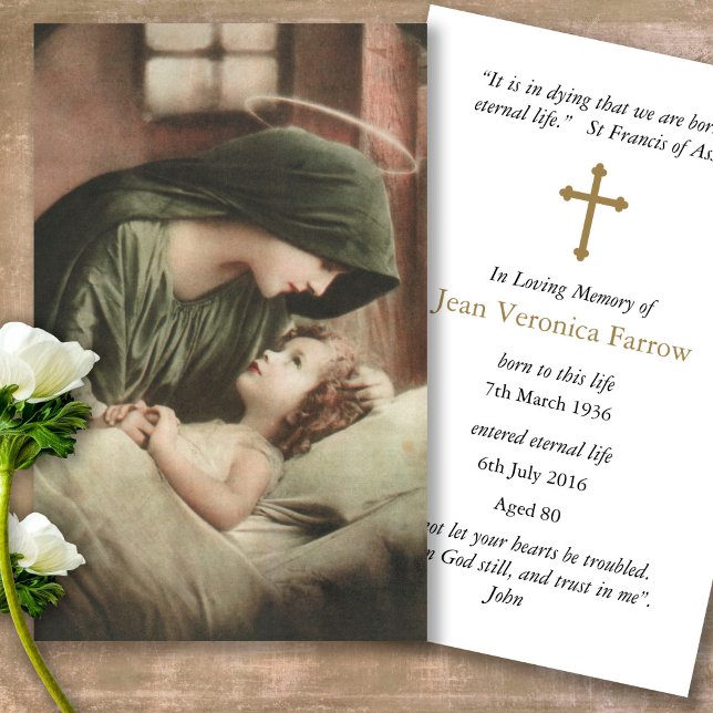 Cartas de simpatía de la madre funeraria Mary Loss (catholic, religious, celebration of life, in loving memory of, prayer cards for bereavement)