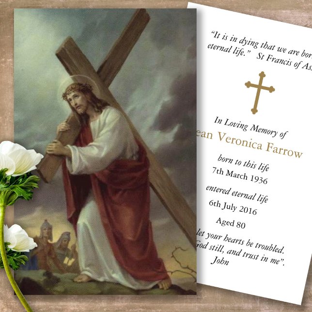 Cartas de simpatía de la oración de Jesús Cross Fu (catholic, religious, celebration of life, in loving memory of, prayer cards for bereavement)