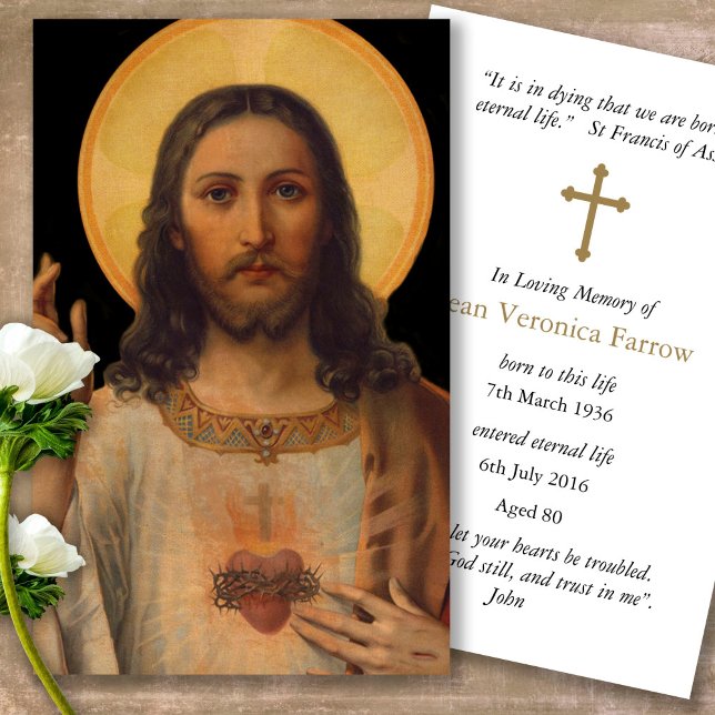 Cartas de simpatía de la oración de Jesús en el An (catholic, religious, celebration of life, in loving memory of, prayer cards for bereavement)