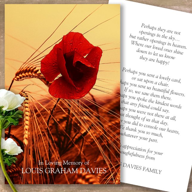 Cartas de simpatía de la oración de la adormidera  (military sympathy card, military prayer cards, funeral prayer card, death, military funeral cards)