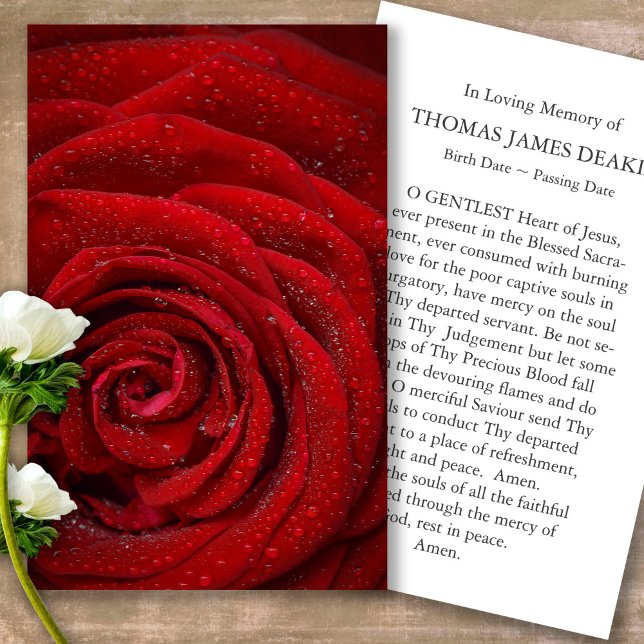 Cartas de simpatía de la oración de la rosa roja f (Forever in our hearts, celebration of life, in loving memory of, prayer cards for bereavement)
