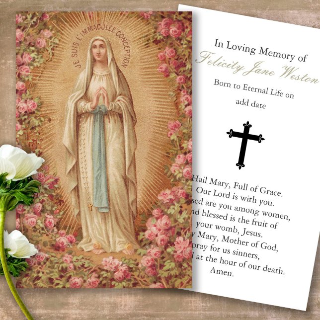 Cartas de simpatía de la oración de Lady Lourdes (Forever in our hearts, celebration of life, in loving memory of, prayer cards for bereavement)