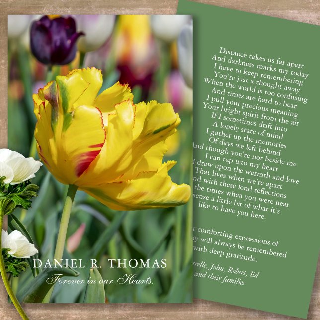 Cartas de simpatía de la oración de tulipanes amar (Forever in our hearts, celebration of life, in loving memory of, prayer cards for bereavement)