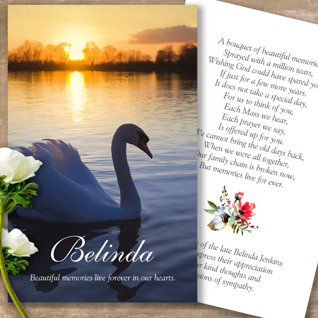 Cartas de simpatía de la oración del cisne de la p (Forever in our hearts, celebration of life, in loving memory of, prayer cards for bereavement)