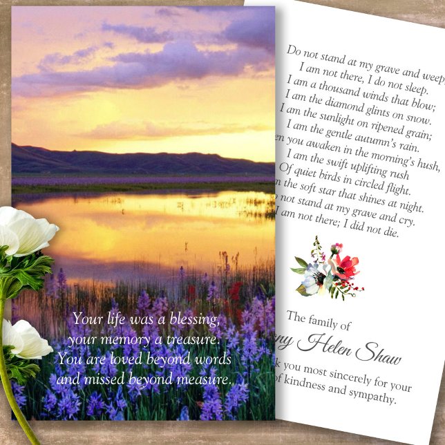 Cartas de simpatía de la oración del funeral de Fl (sunset, sunrise, beach, celebration of life, in loving memory of, prayer cards for bereavement)