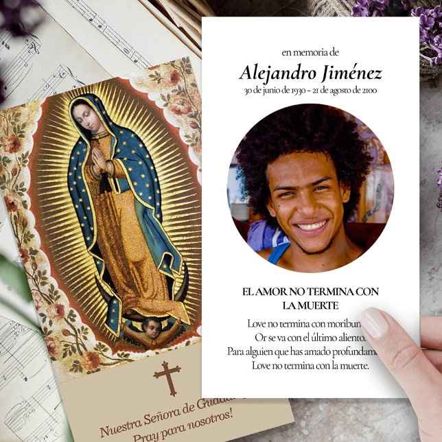 Cartas de simpatía de la oración española de Guada (catholic, religious, celebration of life, in loving memory of, prayer cards for bereavement)