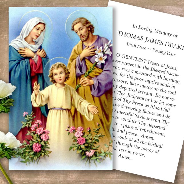 Cartas de simpatía de la Sagrada Familia Pérdida F (catholic, religious, celebration of life, in loving memory of, prayer cards for bereavement)